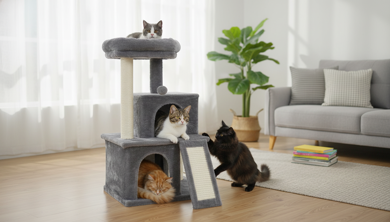 Double-Condo Multilevel Cat Tree for Play & Calm Naps