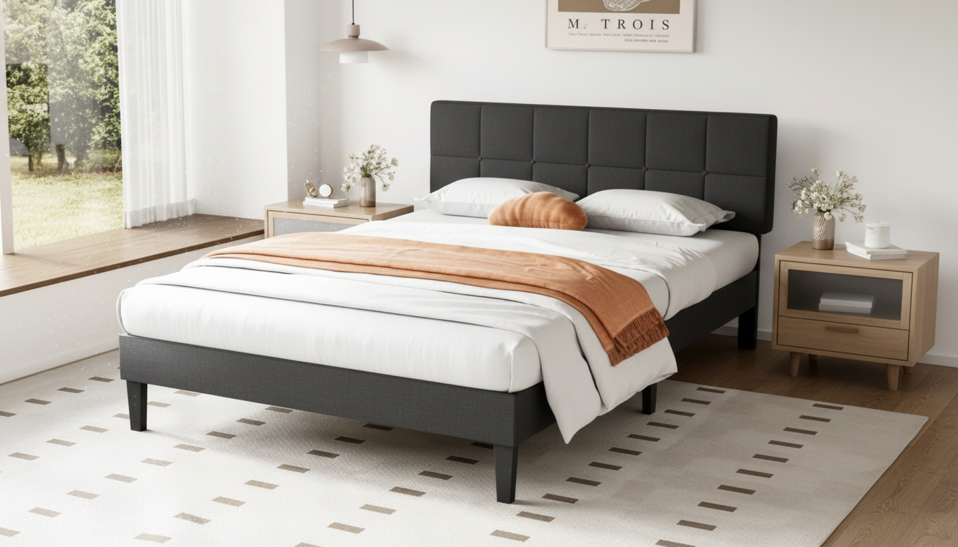 Queen Bed Frame Adjustable Headboard for Quiet Support