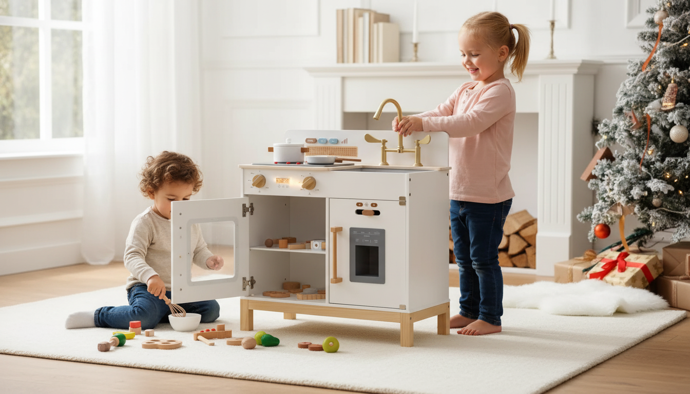 Wooden Play Kitchen w/ Lights & Sounds: Best Gift 3+